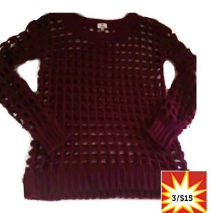 Hot & Delicious Red Open Knit Crochet Sweater S/M